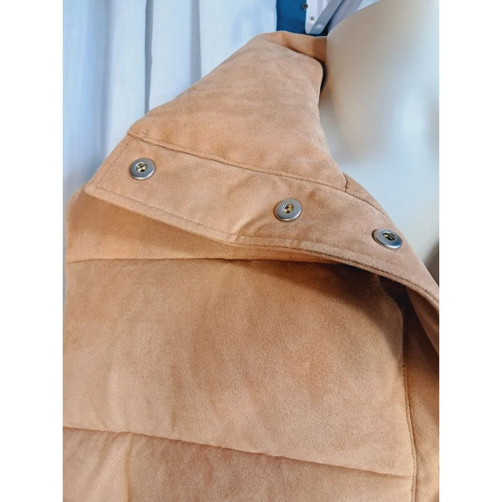 Express Faux Suede Tan Puffer Vest Zip Sample Size Mens Small Womens Large - Picture 5 of 15
